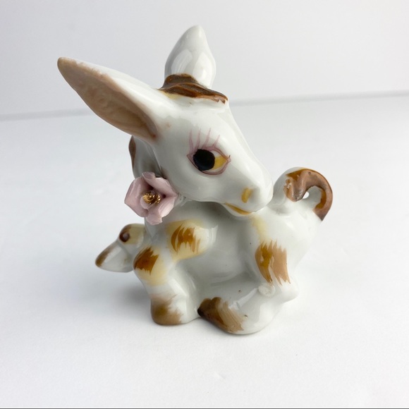 Vintage Made in Japan Happy Little Donkey With Flower Trinket Statue Figurine